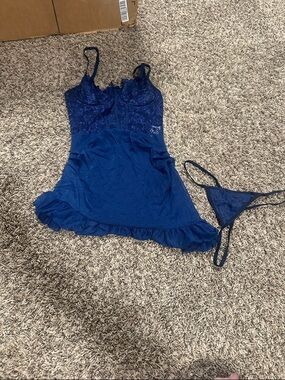 Sheer Lace Blue Chemise with Matching Thong